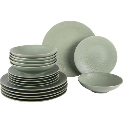 Table Passion - Service d'assiettes Vésuvio Vert Sauge 18 pièces