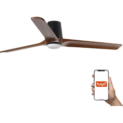 Faro Heywood Tub Grand ventilateur de plafond à 3 pales, noir mat, noyer, avec éclairage 2700 - 4000 - 6000 K, système intelligent Tuya (1/3)