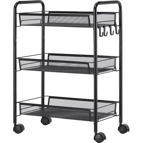 Cart to 3 levels with baskets trolley to casters cart of storage bearings 45 x 26,5 x 63 cm Black (1/5)
