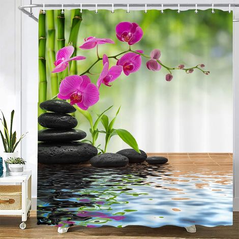 Rideau de douche à motif pierre, rideau en tissu lavable avec crochets, rideau de salle de bain décoratif, pierres, rideaux de douche 3D L240 x H180 cm