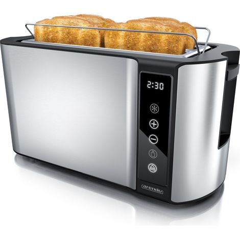 Arendo Toaster für 4 Scheiben Langschlitz 1500 W, Brötchenaufsatz, Wärmeisoliert, Display, Touch, Silber (1/5)