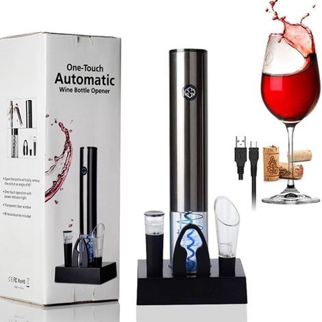 Tire Bouchon Electrique 6 en 1 sans-Fil,Ouvre-Bouteille Automatique Coupe-Capsule Chargeur USB,Coupe-Capsule,Bouchon à Vin Vide d\'ai (1/4)