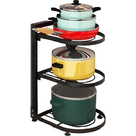 Rangement et organisation de cuisine,Couvercle poele,Rangement Poele et Casserole,Support à casseroles réglable,organiseur de casseroles pour organisation et stockage de cuisine (3-Niveaux) (1/4)