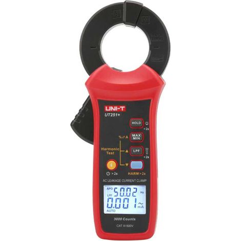 Pinza amperimétrica digital UT251+ para medir corriente de fuga de CA de 0 a 60 A, selección automática de rango, retención de valor pico.