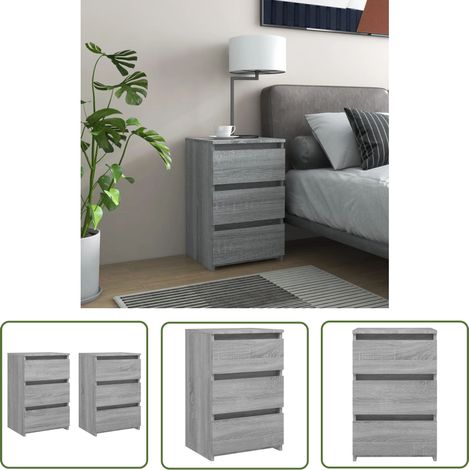 The Living Store Nachttische 2 Stk. Grau Sonoma 40x35x62,5 cm Holzwerkstoff - Nachttisch - Grau - Wohnzimmer - Schlafzimmerschreibtisch - Holzwerkstoff (1/5)