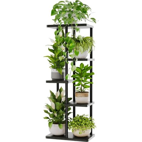 Support Plantes Interieur, Support Plante 5 Niveaux en Métal pour Multiple Plantes, Étagère à Fleurs d'Angle pour Intérieur et Extérieur, Noir (1/5)