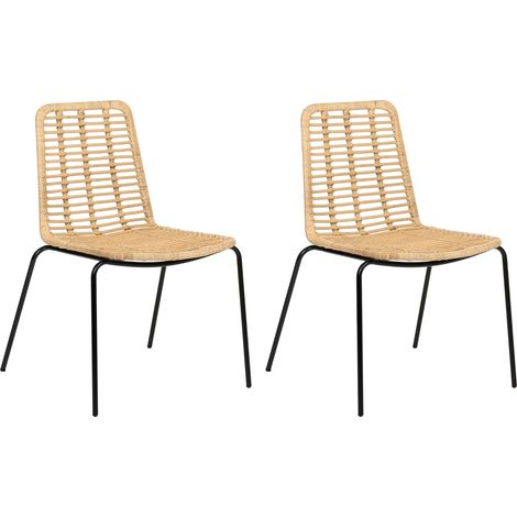 Set di 2 sedie senza braccioli gambe in ferro schienale e seduta in rattan naturale Taos