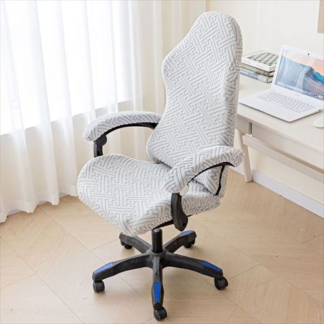 Housse de chaise gaming jacquard épaisse élastique avec accoudoirs (motif Great Wall Lattice gris clair taille unique) (1/5)