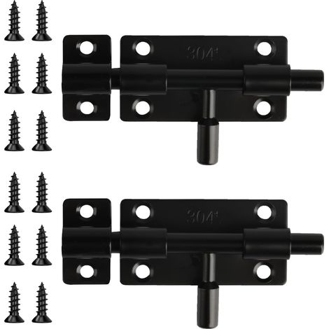 Lot de 2 boulons de verrouillage de porte pour portes, 6,1 cm noirs pour portes intérieures, loquet de sécurité en acier inoxydable pour chambre à coucher, armoires de salle de bain, clôture, portail