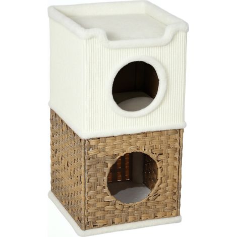Niche chat intérieur 3 niveaux, tour à chat avec griffoir sisal 41x41x75,5 cm, crème (1/5)