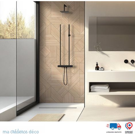 Panneau de douche : Bois et diagonales - Couleur Beige ivoire - Alu composite - 90 - 245 (1/4)