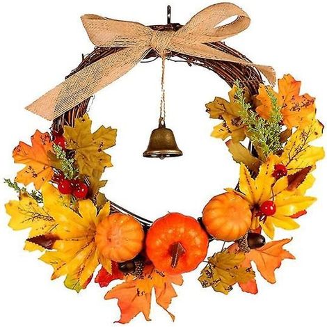 Couronne d'Automne Artificielle 30cm - Feuilles d'Érable - Décoration de Porte Halloween (1/4)