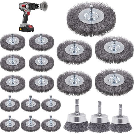 Brosse Métallique pour Perceuse 20 Pièces, Tige Hexagonale 6 mm (20) (1/5)