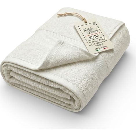 Telo Doccia Avorio 100x150 in Spugna 100% Cotone 450 g/m² Made in Italy (1/5)