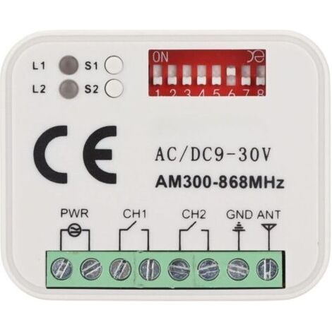 Récepteur Universel Compatible avec la télécommande Doorhan 433,92 MHz Récepteur sans Fil 2 canaux 433-868 MHz Code Roulant/Fixe Récepteur 12-24 VAC/DC