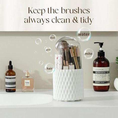 Organizador de brochas de maquillaje, portalápices, giratorio 360°, pintalabios, blanco, 11 x 11 x 23 cm, brochas no incluidas (1/5)