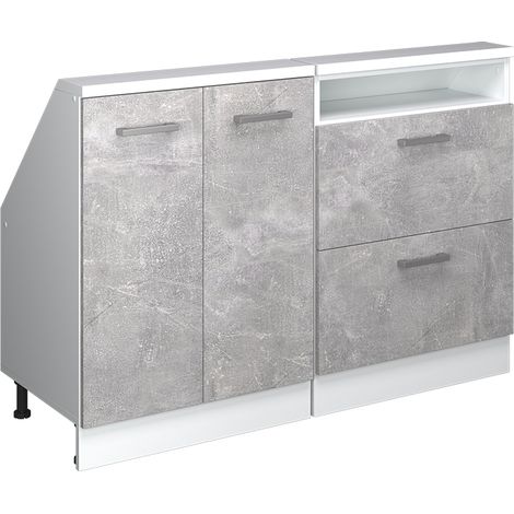 Dachschrägenschrank-Set Rion, Beton/Weiß, 2er Set, Vicco