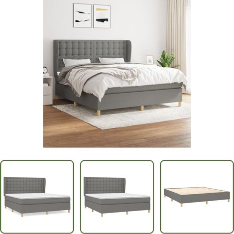 vidaXL Kopfteil - Boxspringbett mit Matratze Dunkelgrau 180x200 cm Stoff (1/5)
