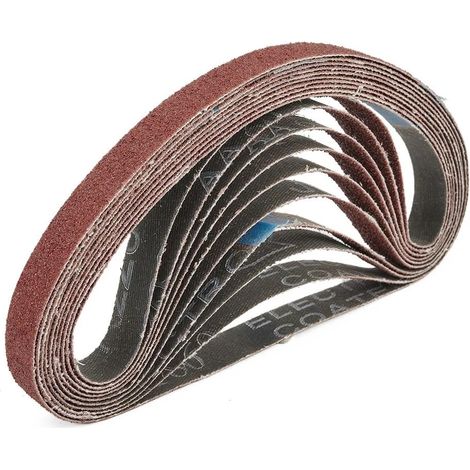 Lot de 10 bandes abrasives 13 mm x 457 mm en oxyde d'aluminium grain 60 pour ponceuse à bande, utilisées pour le travail du bois et le polissage du métal (1/5)