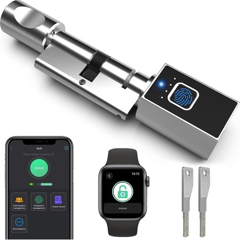 Serrure de porte électronique 40/40 80 mm avec clé, empreintes digitales, application Bluetooth autorisation à distance : convient pour les portes de la plupart des UE - serrures de porte à monter (1/5)