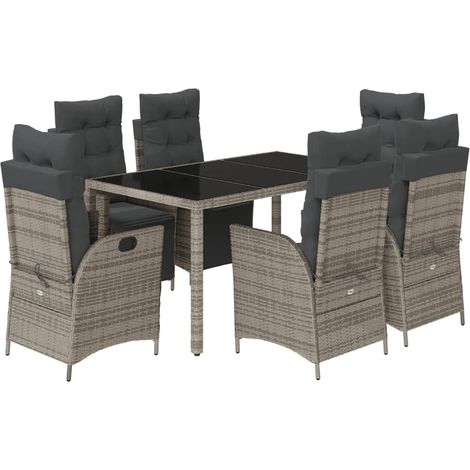 Maison Exclusive - 7-tlg. Garten-Essgruppe mit Kissen Grau Poly R