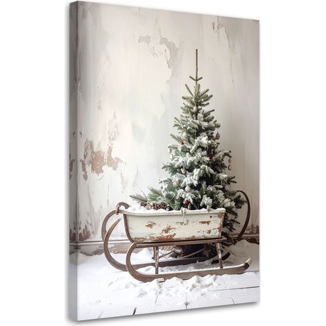 Wandbild Weihnachtsbaum Weihnachten Schlitten Schnee 40x60 cm