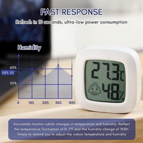 Thermomètre Hygromètre - Haute Précision - Digital - Sans fil - Mesure Température et Humidité - Blanc (1/4)