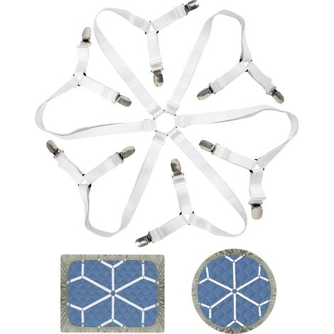 Tendeur Drap Housse Réglable 6 Côtés Drap de Lit Attaches Élastique Sangles de Soutient pour Tous Les Matelas Ronds et Carrés (Blanc)