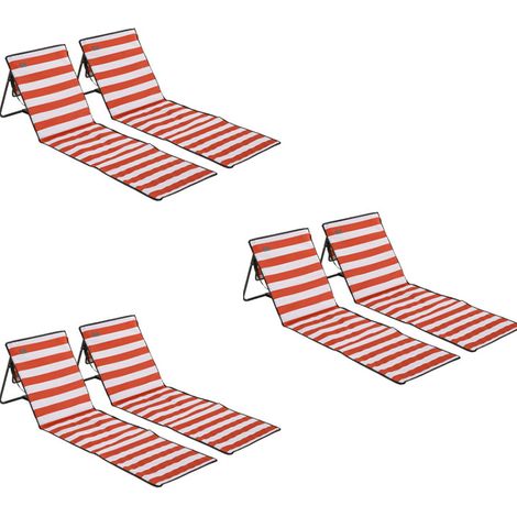6er-Set Strandmatte faltbar & verstellbar, Sonnenliege mit Tragetasche, rot, 142x51x40cm, ideal für Strand & Camping