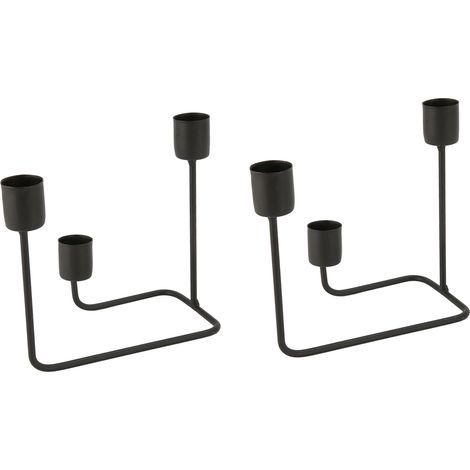 Lot de 2 bougeoirs à 3 bras noirs, style moderne et épuré, pour mariage ou fête. (1/5)