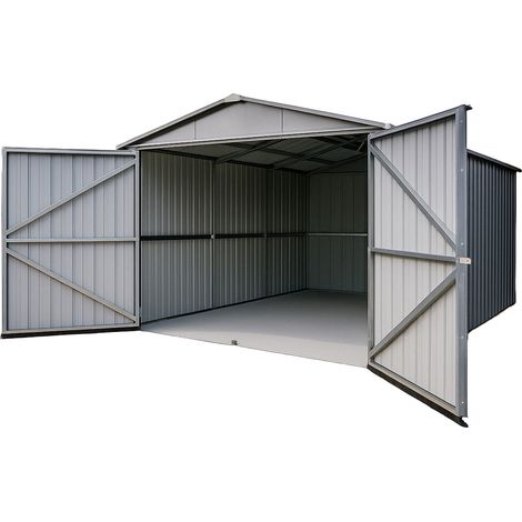 Garage métal gris Yardmaster 14 m² + kit d'ancrage (1/6)