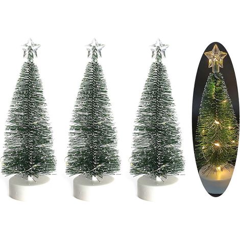 Robuste Mini-Weihnachtsbaumdekorationen mit künstlichem Schnee und zarten Ornamenten sorgen für festliche Stimmung. (1/5)