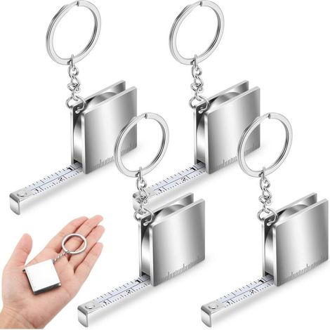 Mini-Metall-Schlüsselring-Maßband, bis zu 100 cm (4,33 Fuß), kleiner Teleskop-Schlüsselring (4er-Pack, silber)