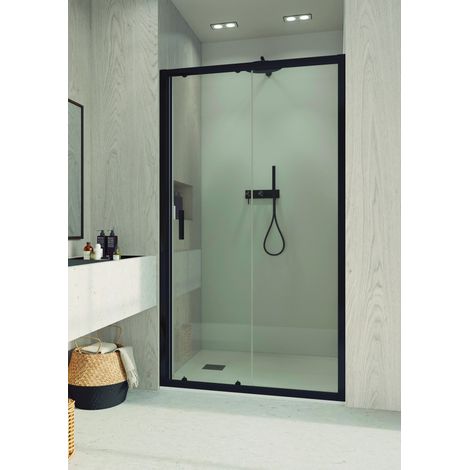 BATHME LONDON-1 Mampara Ducha 1 Fijo+1 Corredera Negro Transparente - Medida: 124-128 cm - ref: BF2N1P125