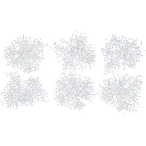 30 flocons de neige blancs pailletés en plastique, décorations de Noël avec corde suspendue (1/5)