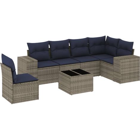 7-teiliges Gartensofa-Set mit Kissen, grau, Polyrattan vidaXL (1/5)