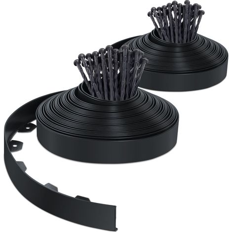 VOUNOT® Flexible Rasenkante Beeteinfassungen Kunststoff, mit 80 Erdanker, Länge 40m Höhe 5cm, Schwarz (1/5)
