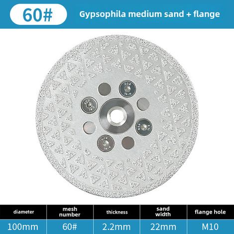 Pièce de découpe et de meulage de gypsophile double face en diamant brasé, embout de meulage pour meuleuse d'angle rénové, embout de découpe pour sols (10 cm d'épaisseur, n° 60) (1/5)