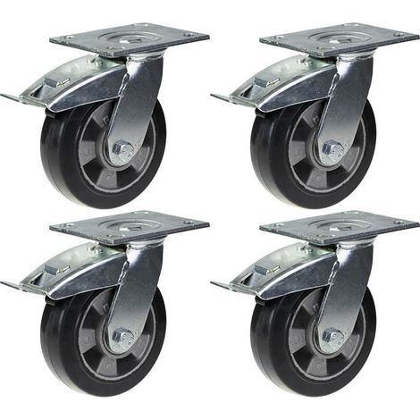 Roulette - Rubber - 152mm - Swivel - Set of 4 - Integrated brake (1/4)