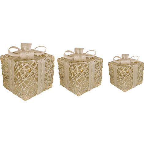 Set 3 Pacchi Dono Natalizi Decorativi con Luci LED Bianco Caldo