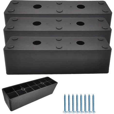 Schwarze Sofabeine, 4 Stück, Möbelfüße, 180 x 50 x 50 mm, Kommodenbeine, Möbelfüße, 50 mm Bettbeine mit 8 Schrauben (1/4)