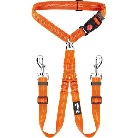 Double Dog Seat Belt, Double Car Headrest Seat Belt for Pets No Need for Tangled Dog Leash (1/5)