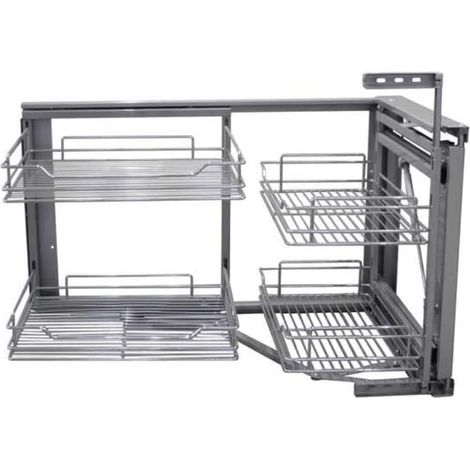 Evotrade – Panier d’angle coulissant 4 paniers – Mécanisme de fermeture amortie – Dimensions 864-964 mm – Pour meubles d’angle 90-100 cm