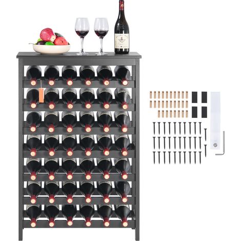 Mophorn 42 Flaschen modulares Weinregal schwarz, 7-stöckig aus massivem Bambusholz. Mit einer Tischplatte bietet dieses freistehende Regal stabile Aufbewahrung und Präsentation. Ideal für Küche (1/5)