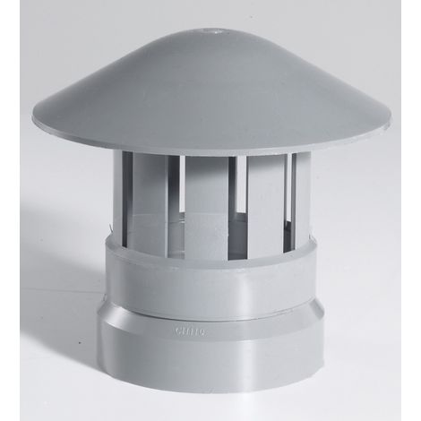 Girpi – Chapeau de ventilation femelle PVC gris – Diamètre 100 mm – Résistant aux UV et intempéries – Pour ventilation chutes eaux usées