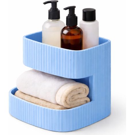 Mobiletto da bagno moderno a due livelli, di colore blu. (1/3)