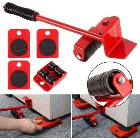 Accessoire de levage,Kit de Deplace Meuble Lourd Sans Effort, Deplace Meuble a Roulette,1 Tige de Levage et 4 Roulettes de Déplacement,Jusqu'à 300KG (1/5)