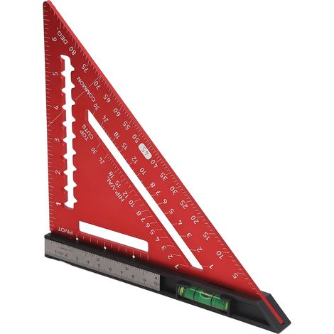 7-Zoll-Dachsparrenwinkel mit Wasserwaage, hochpräzise, abnehmbares Dreieck-Winkellineal aus Aluminiumlegierung für Holzbearbeitung, rot (1/5)