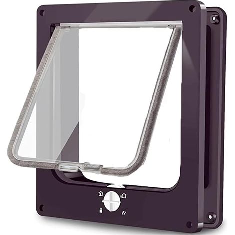 Grande chatière, porte à 4 voies avec aimants, facile à installer, porte battante manuelle pour animaux de compagnie, pour mur/bois/PVC (marron, L) (1/5)