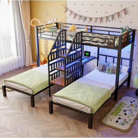 Letto a castello 3 posti con scrivania 90x200 cm OKMYHOME (1/5)